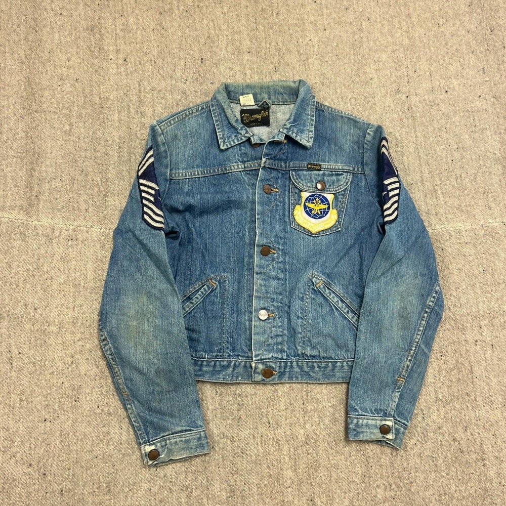 Vintage Wrangler Denim Jacket Kids 16 Blue 1970s US Air Force
